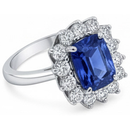 Ceylon Sapphire 4.25 Carat Natural Earth Mined Diamonds Ring White Gold 14K