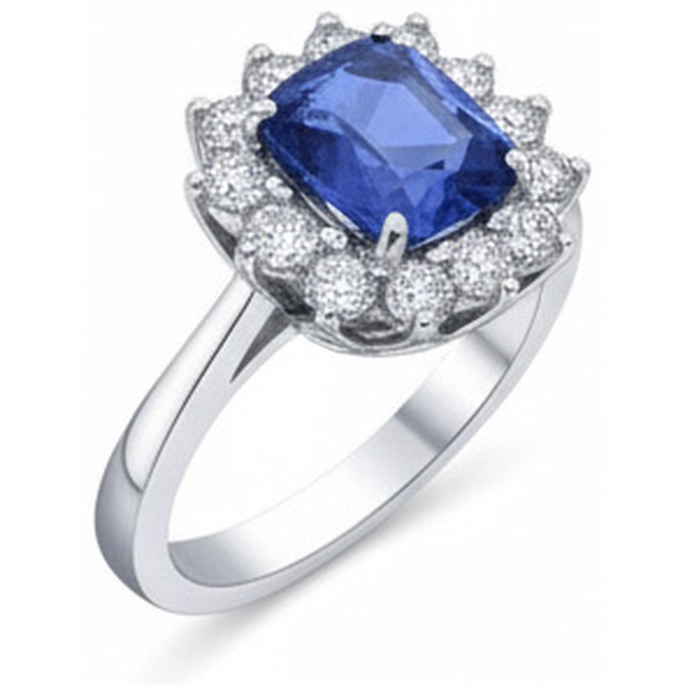 Ceylon Sapphire 4.25 Carat Natural Earth Mined Diamonds Ring White Gold 14K