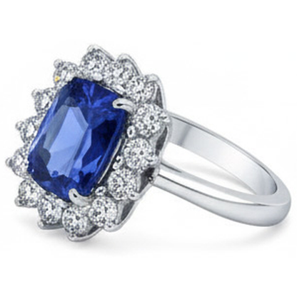 Ceylon Sapphire 4.25 Carat Natural Earth Mined Diamonds Ring White Gold 14K