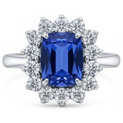 Ceylon Sapphire 4.25 Carat Natural Earth Mined Diamonds Ring White Gold 14K