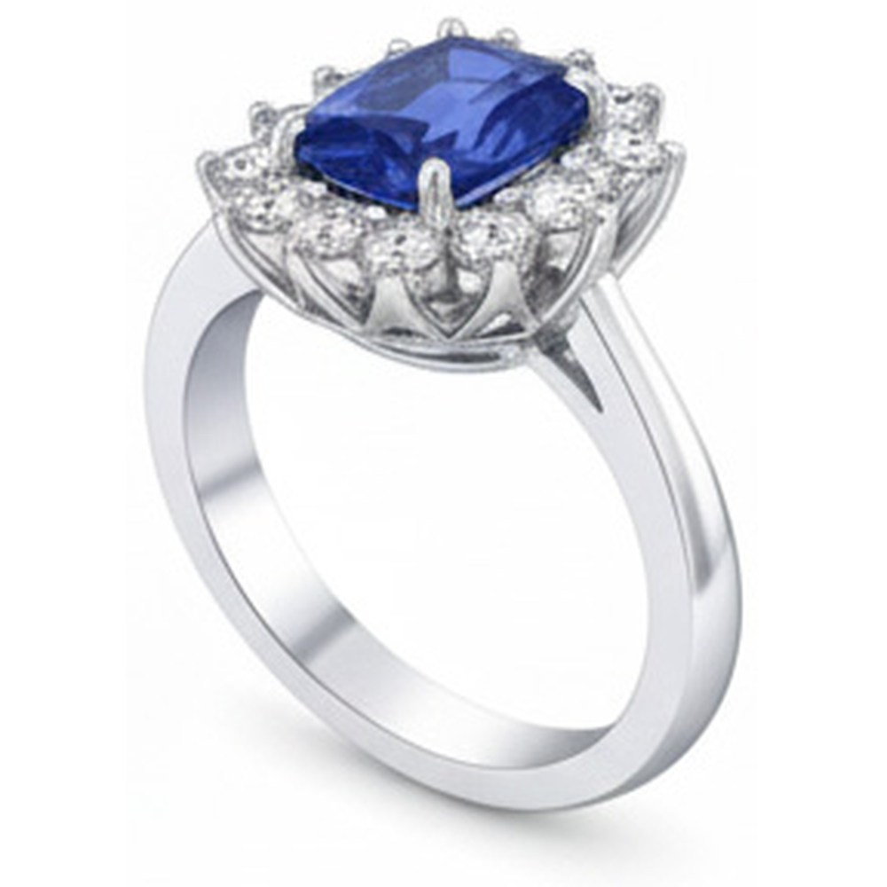 Ceylon Sapphire 4.25 Carat Natural Earth Mined Diamonds Ring White Gold 14K