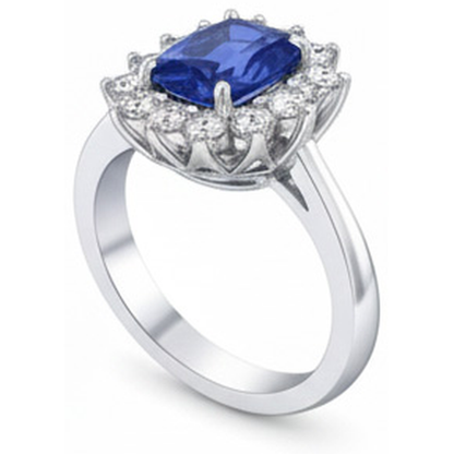 Ceylon Sapphire 4.25 Carat Natural Earth Mined Diamonds Ring White Gold 14K