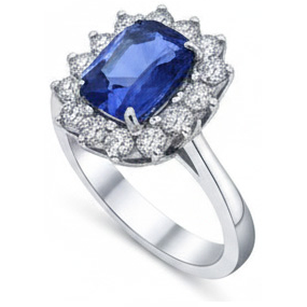 Ceylon Sapphire 4.25 Carat Natural Earth Mined Diamonds Ring White Gold 14K
