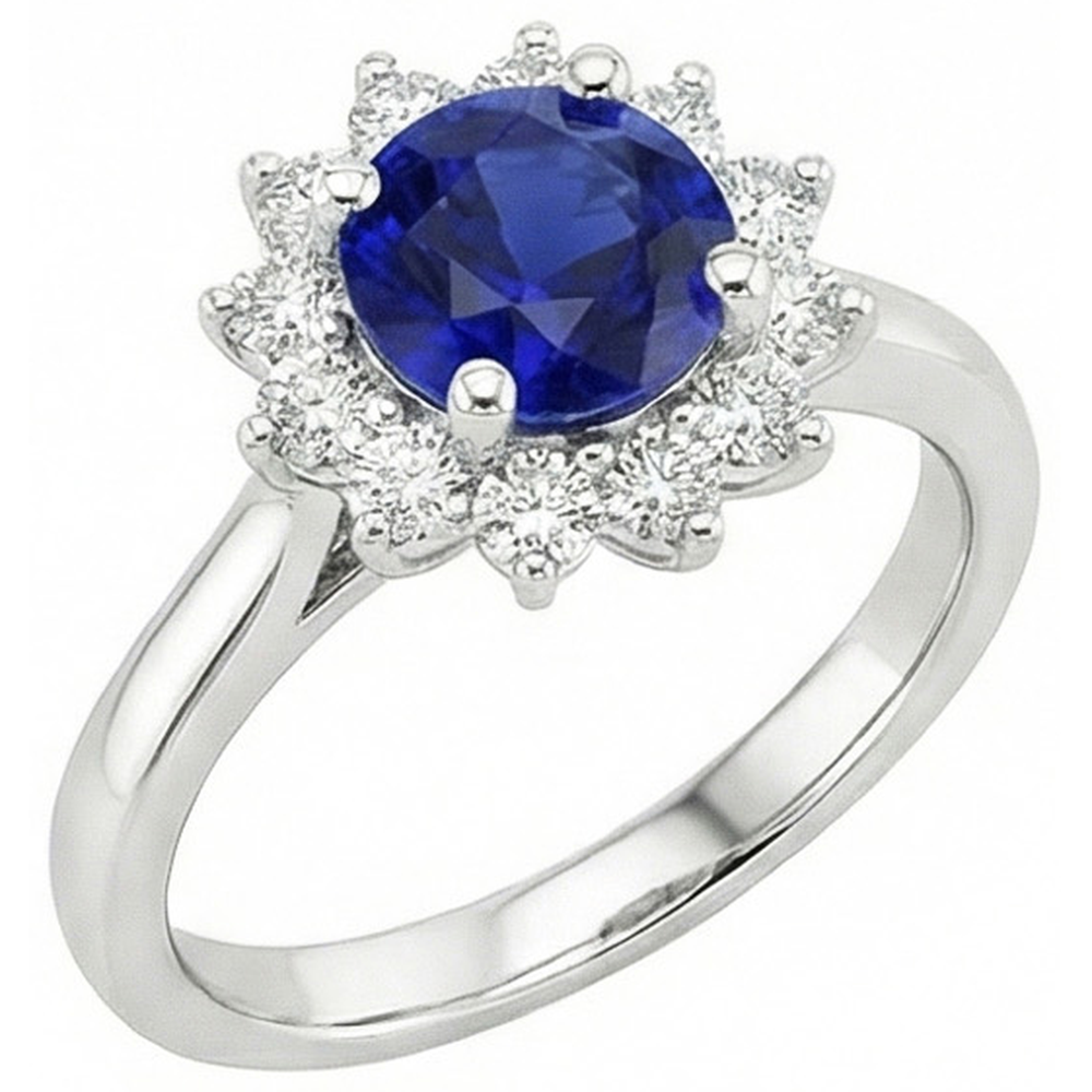 Ceylon Sapphire And Natural Earth Mined Diamonds 2.20 Carats Ring White Gold 14K