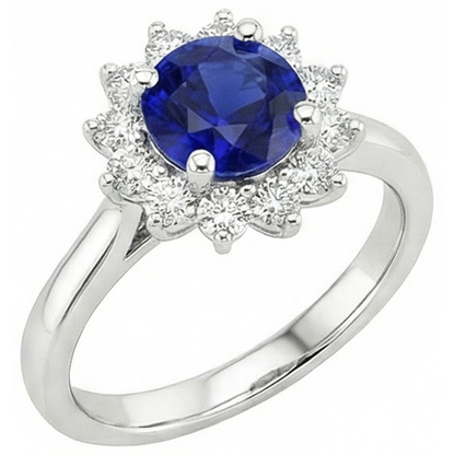 Ceylon Sapphire And Natural Earth Mined Diamonds 2.20 Carats Ring White Gold 14K