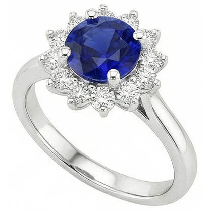 Ceylon Sapphire And Natural Earth Mined Diamonds 2.20 Carats Ring White Gold 14K