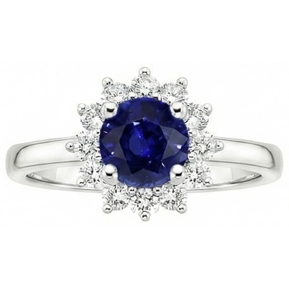 Ceylon Sapphire And Natural Earth Mined Diamonds 2.20 Carats Ring White Gold 14K