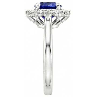 Ceylon Sapphire And Natural Earth Mined Diamonds 2.20 Carats Ring White Gold 14K