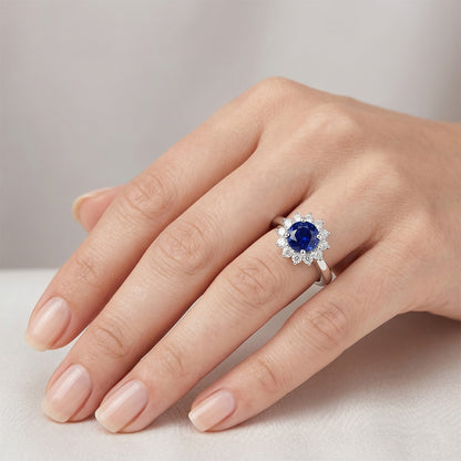 Ceylon Sapphire And Natural Earth Mined Diamonds 2.20 Carats Ring White Gold 14K
