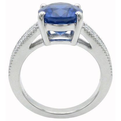 Ceylon Sapphire And Natural Earth Mined Diamonds 2 Carats Anniversary Ring White Gold 14K