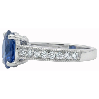 Ceylon Sapphire And Natural Earth Mined Diamonds 2 Carats Anniversary Ring White Gold 14K