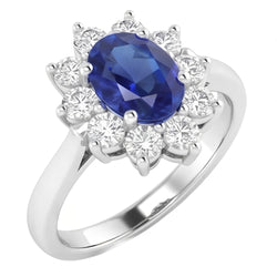 Ceylon Sapphire And Natural Earth Mined Diamonds 3.50 Ct Ring White Gold 14K