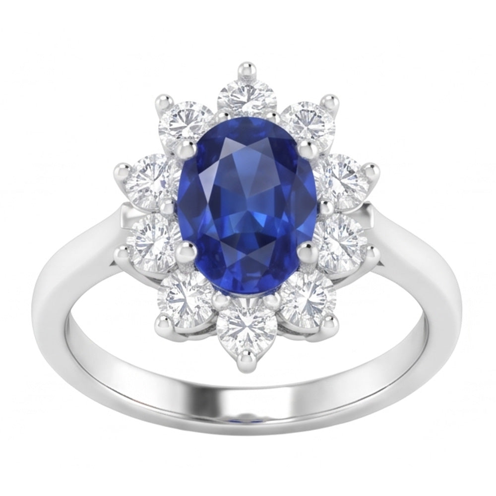 Ceylon Sapphire And Natural Earth Mined Diamonds 3.50 Ct Ring White Gold 14K