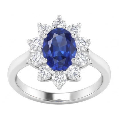 Ceylon Sapphire And Natural Earth Mined Diamonds 3.50 Ct Ring White Gold 14K