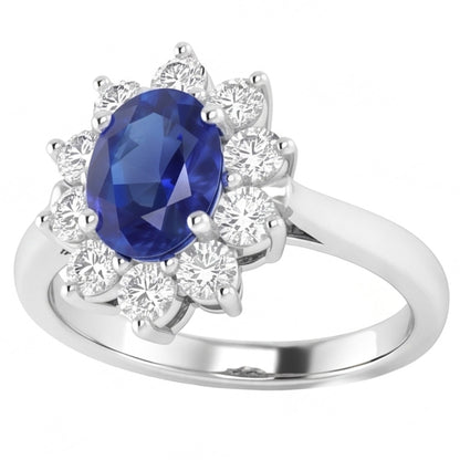 Ceylon Sapphire And Natural Earth Mined Diamonds 3.50 Ct Ring White Gold 14K