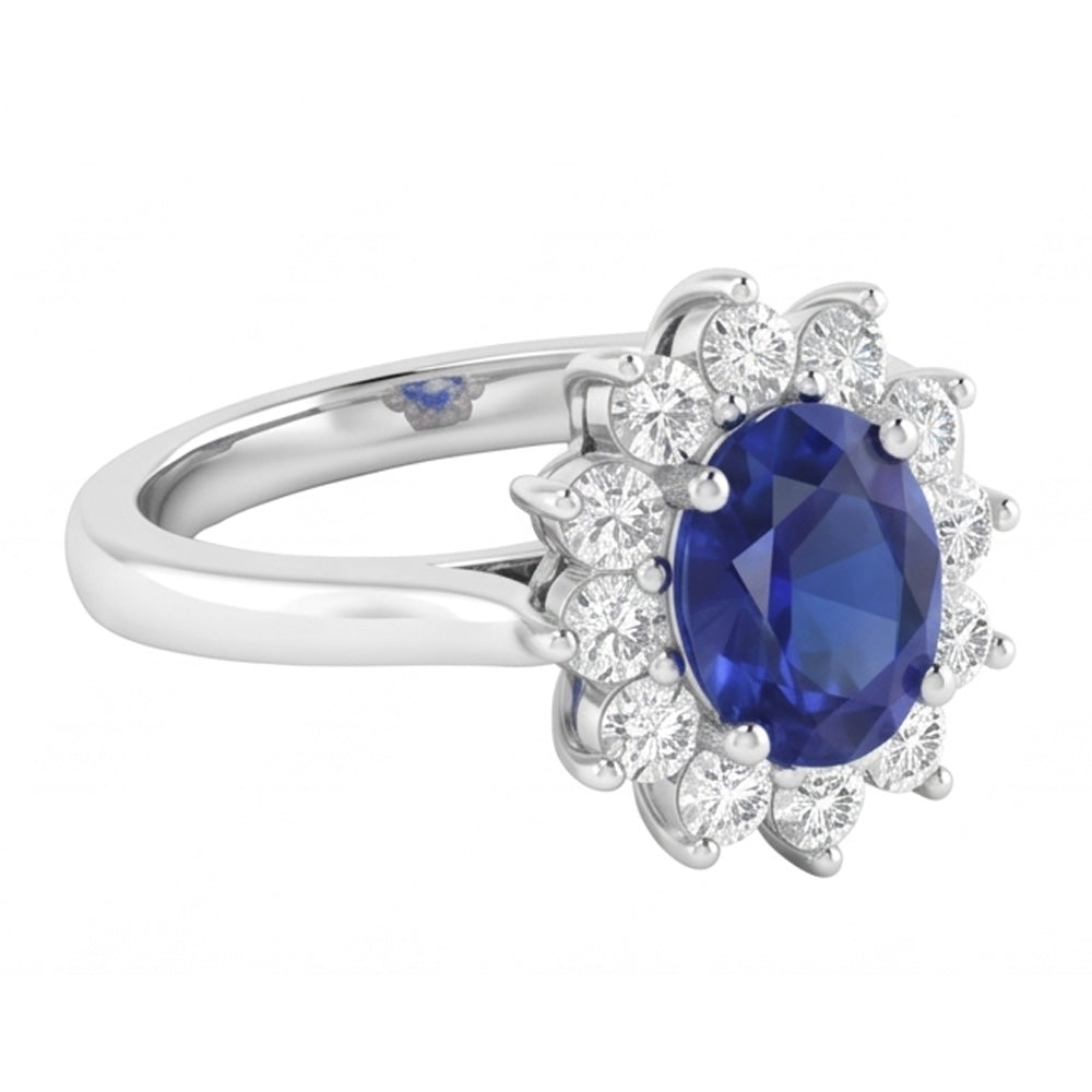 Ceylon Sapphire And Natural Earth Mined Diamonds 3.50 Ct Ring White Gold 14K