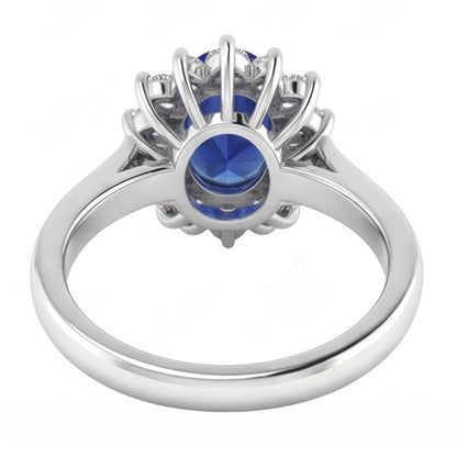 Ceylon Sapphire And Natural Earth Mined Diamonds 3.50 Ct Ring White Gold 14K