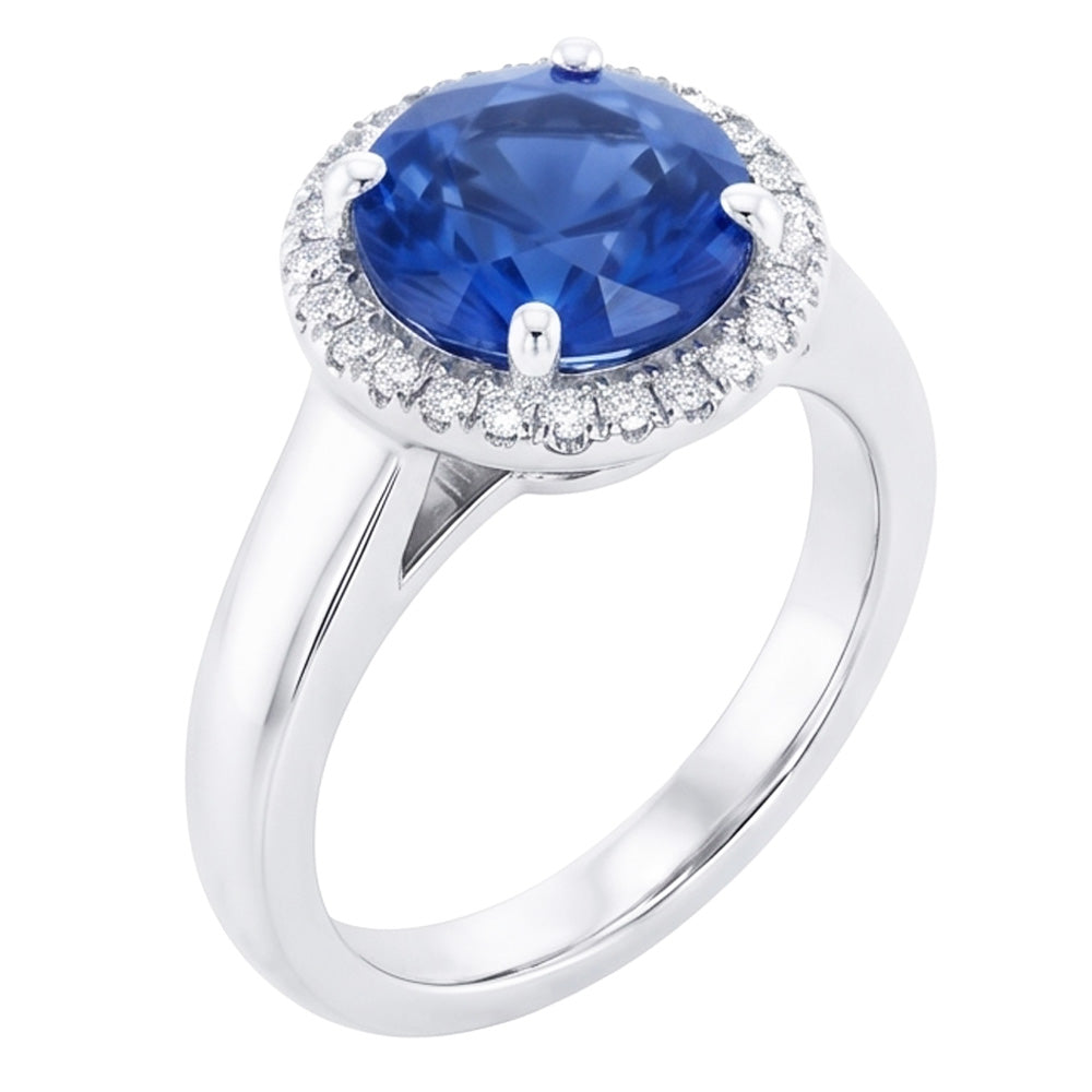 Ceylon Sapphire And Natural Earth Mined Diamonds Engagement Ring 3.75Ct White Gold 14K
