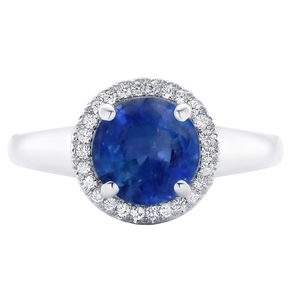 Ceylon Sapphire And Natural Earth Mined Diamonds Engagement Ring 3.75Ct White Gold 14K