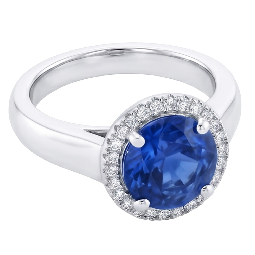 Ceylon Sapphire And Natural Earth Mined Diamonds Engagement Ring 3.75Ct White Gold 14K