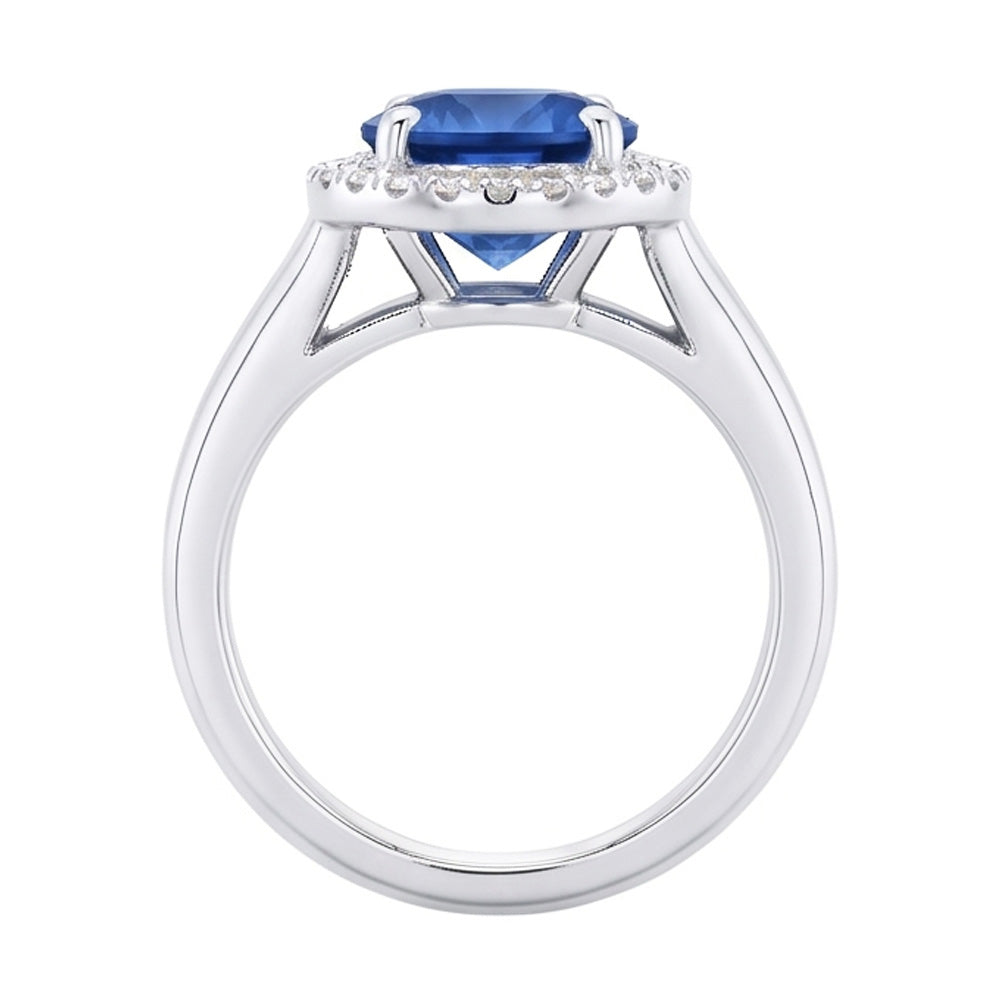 Ceylon Sapphire And Natural Earth Mined Diamonds Engagement Ring 3.75Ct White Gold 14K