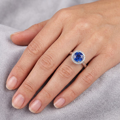 Ceylon Sapphire And Natural Earth Mined Diamonds Engagement Ring 3.75Ct White Gold 14K