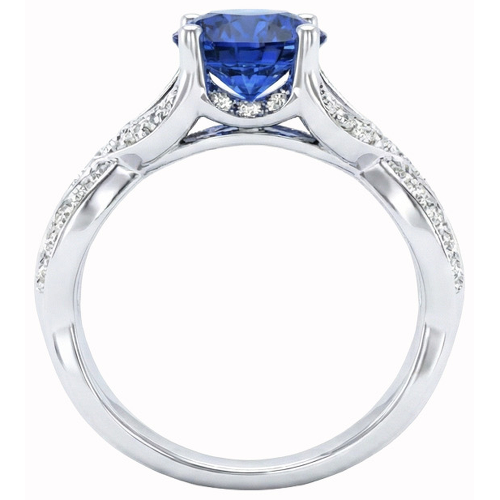 Ceylon Sapphire And Round Natural Earth Mined Diamonds 3 Ct Ring White Gold 14K
