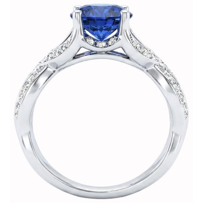 Ceylon Sapphire And Round Natural Earth Mined Diamonds 3 Ct Ring White Gold 14K