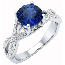 Ceylon Sapphire And Round Natural Earth Mined Diamonds 3 Ct Ring White Gold 14K