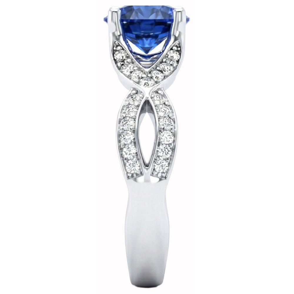 Ceylon Sapphire And Round Natural Earth Mined Diamonds 3 Ct Ring White Gold 14K