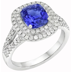 Natural Real ( Not Lab Grown )  Ceylon Sapphire Double Halo Ring Solid Gold 14K Jewelry 3.5 Ct