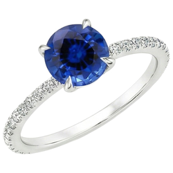Natural Real ( Not Lab Grown )  Ceylon Sapphire Engagement Ring With Accents 2.50 Carats Gold 14K