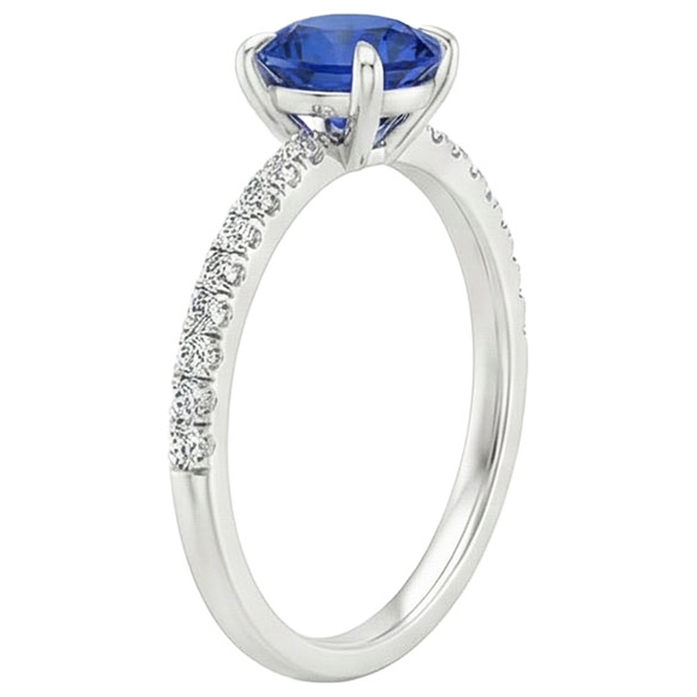 Natural Real ( Not Lab Grown )  Ceylon Sapphire Engagement Ring With Accents 2.50 Carats Gold 14K