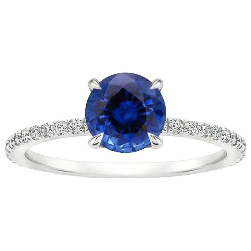 Natural Real ( Not Lab Grown )  Ceylon Sapphire Engagement Ring With Accents 2.50 Carats Gold 14K