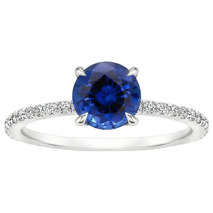 Natural Real ( Not Lab Grown )  Ceylon Sapphire Engagement Ring With Accents 2.50 Carats Gold 14K