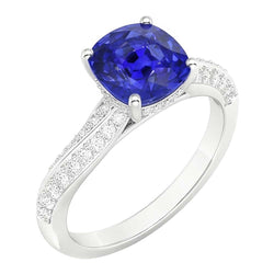 Ceylon Sapphire Gemstone Ring Double Pave Natural Earth Mined Diamonds 3 Carats