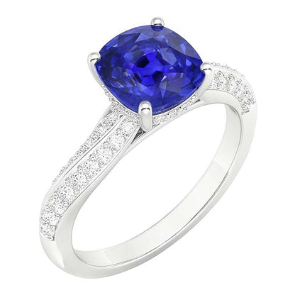 Ceylon Sapphire Gemstone Ring Double Pave Natural Earth Mined Diamonds 3 Carats