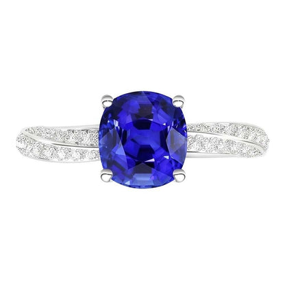 Ceylon Sapphire Gemstone Ring Double Pave Natural Earth Mined Diamonds 3 Carats