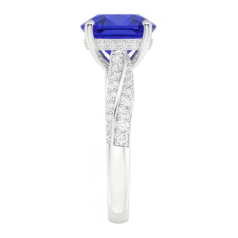 Ceylon Sapphire Gemstone Ring Double Pave Natural Earth Mined Diamonds 3 Carats