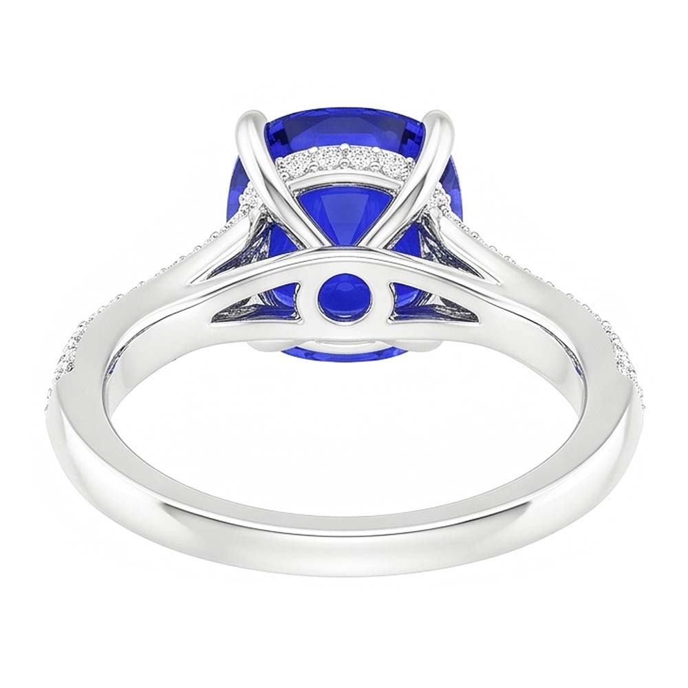 Ceylon Sapphire Gemstone Ring Double Pave Natural Earth Mined Diamonds 3 Carats