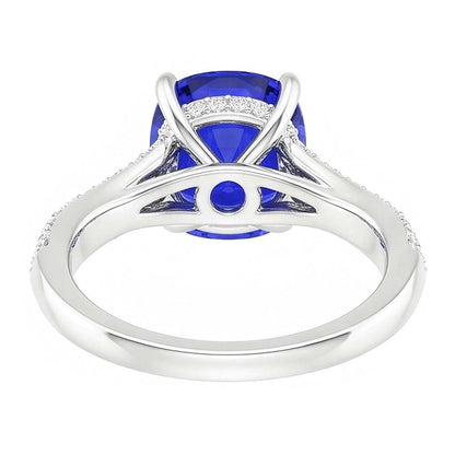 Ceylon Sapphire Gemstone Ring Double Pave Natural Earth Mined Diamonds 3 Carats