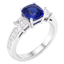 Ceylon Sapphire Gemstone Ring Princess & Round Natural Earth Mined Diamonds 2.50 Carats