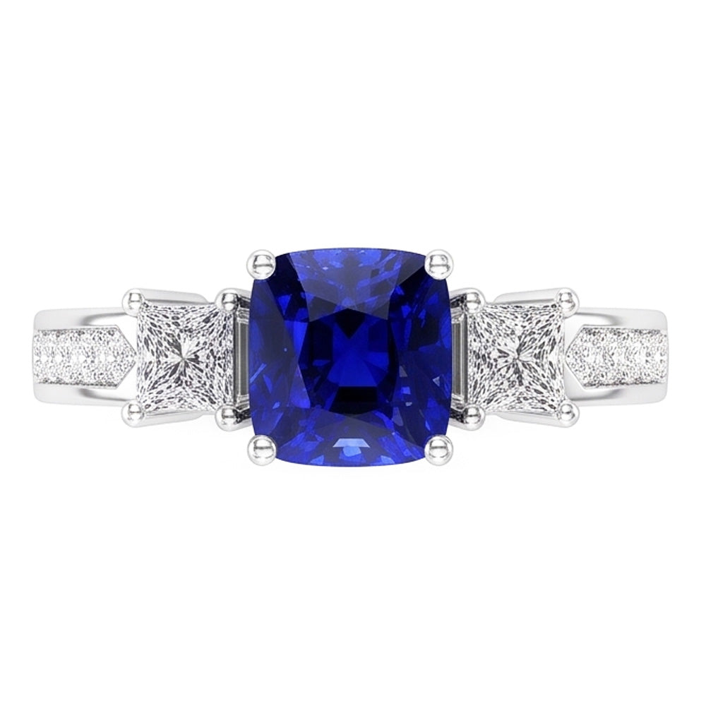 Ceylon Sapphire Gemstone Ring Princess & Round Natural Earth Mined Diamonds 2.50 Carats