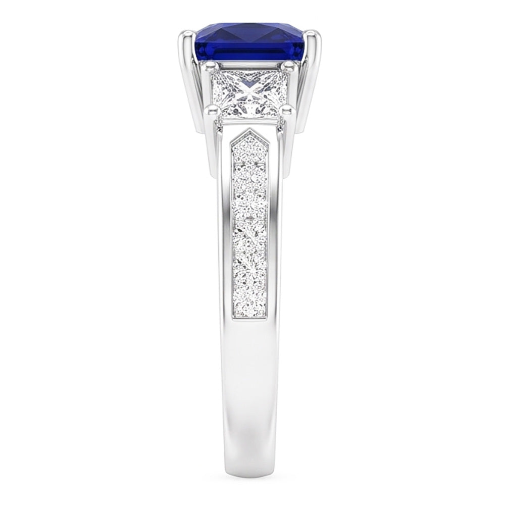 Ceylon Sapphire Gemstone Ring Princess & Round Natural Earth Mined Diamonds 2.50 Carats