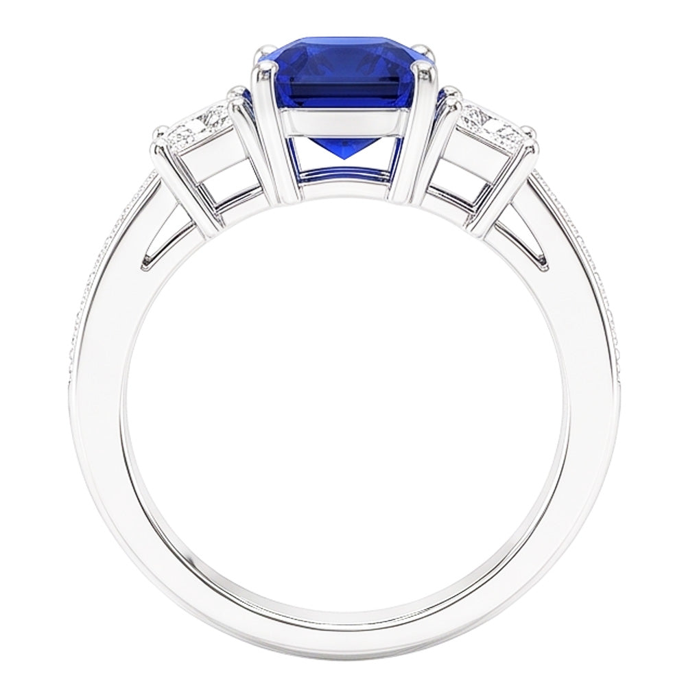 Ceylon Sapphire Gemstone Ring Princess & Round Natural Earth Mined Diamonds 2.50 Carats