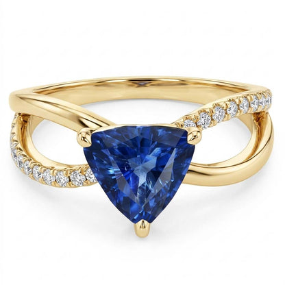 Ceylon Sapphire Gemstone Ring Trillion 1.50 Carats Split Shank Natural Earth Mined Diamond
