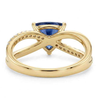 Ceylon Sapphire Gemstone Ring Trillion 1.50 Carats Split Shank Natural Earth Mined Diamond