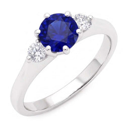 Ceylon Sapphire Gemstone Ring Women 3 Stone Round Natural Earth Mined Diamonds 2.50 Carats