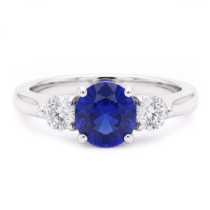 Ceylon Sapphire Gemstone Ring Women 3 Stone Round Natural Earth Mined Diamonds 2.50 Carats