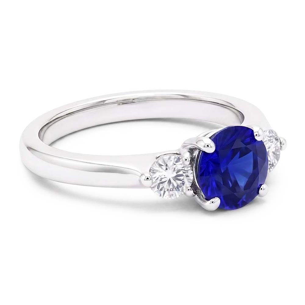 Ceylon Sapphire Gemstone Ring Women 3 Stone Round Natural Earth Mined Diamonds 2.50 Carats